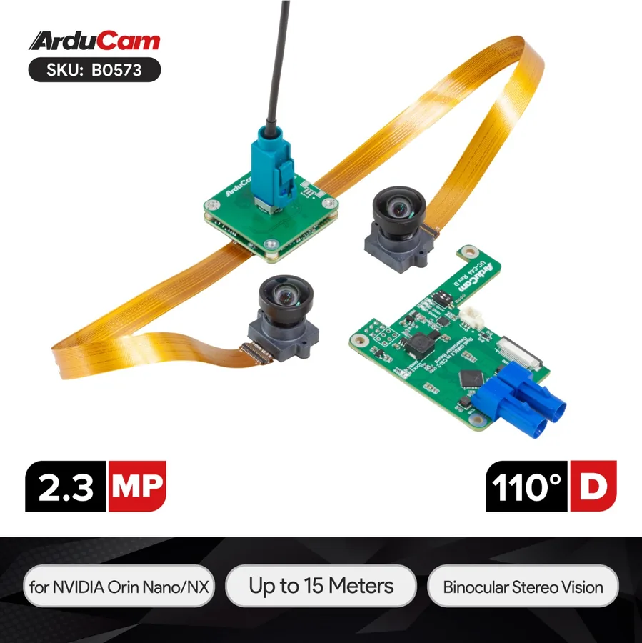 B0573 2.3MP Global Shutter Dual-Camera Bundle Kit for NVIDIA Jetson Orin Nano/NX, GMSL2 15m Long-Range, Sync Stereo & Onboard ISP for Robotics & Machine Vision
