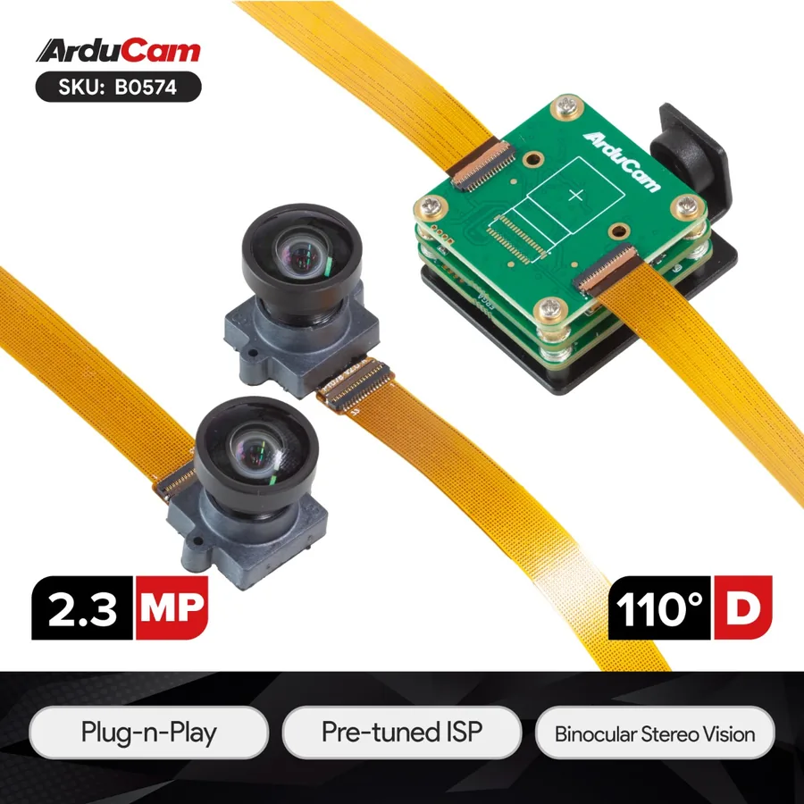 B0574 2.3MP USB3.0 UVC Global Shutter Dual-Camera Bundle Kit for Robotics & Machine Vision, Stereo Depth & Onboard ISP