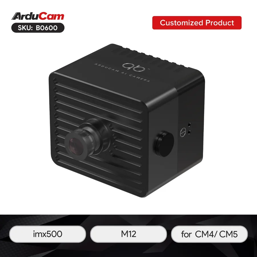 B0600 All-in-one IMX500 M12 AI Camera Kit with CM5 inside, PoE & USB Power, Compact & Versatile, Arducam qb