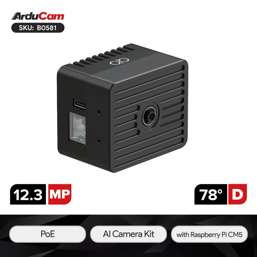 B0581 All-in-one Raspberry Pi AI Camera Kit with CM5 inside, PoE & USB Power, Compact & Versatile, Arducam qb