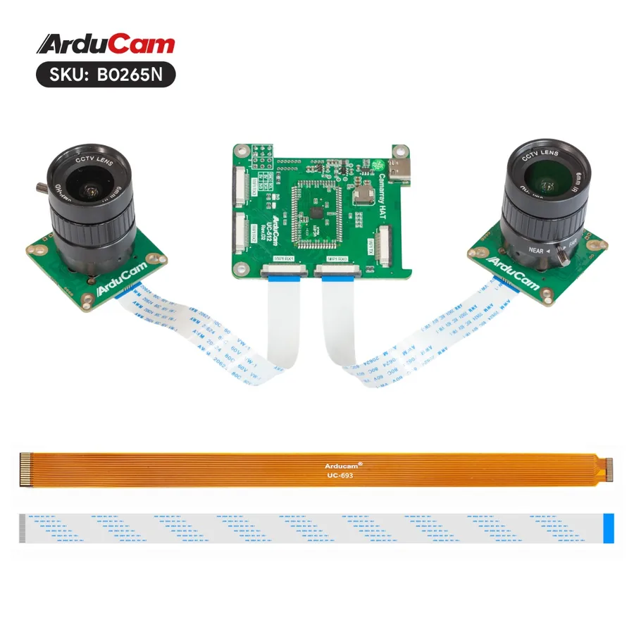 B0265N Arducam 12MP*2 Synchronized Stereo Camera Bundle Kit for NVIDIA® Jetson AGX Orin/Orin Nano/Orin NX, Two 12.3MP 477P Camera Modules with CS Lens and Camarray Stereo Camera HAT