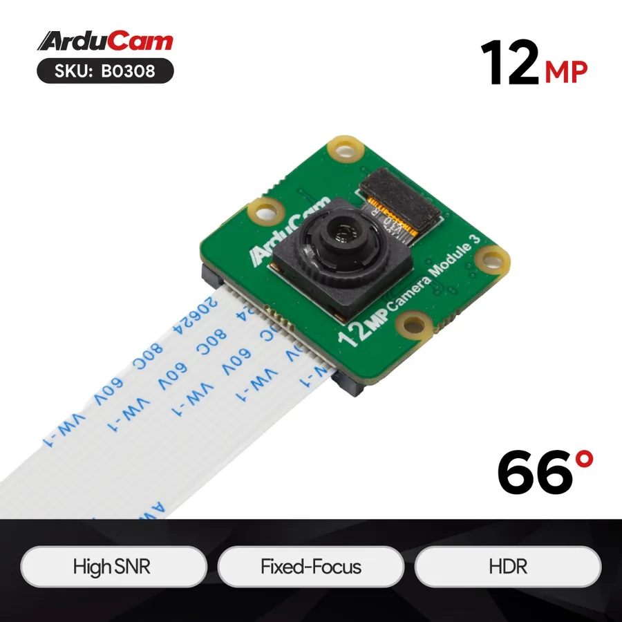 B0308 Arducam 12MP IMX708 Fixed Focus HDR High SNR Camera Module for Raspberry Pi
