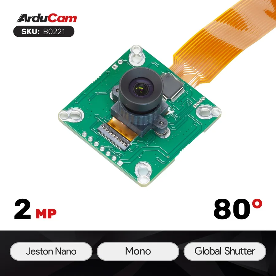 B0221 Arducam 2MP OV2311 Global Shutter M12 Mount NoIR Mono Camera Modules for NVIDIA® Jetson AGX Orin/Orin Nano/Orin NX