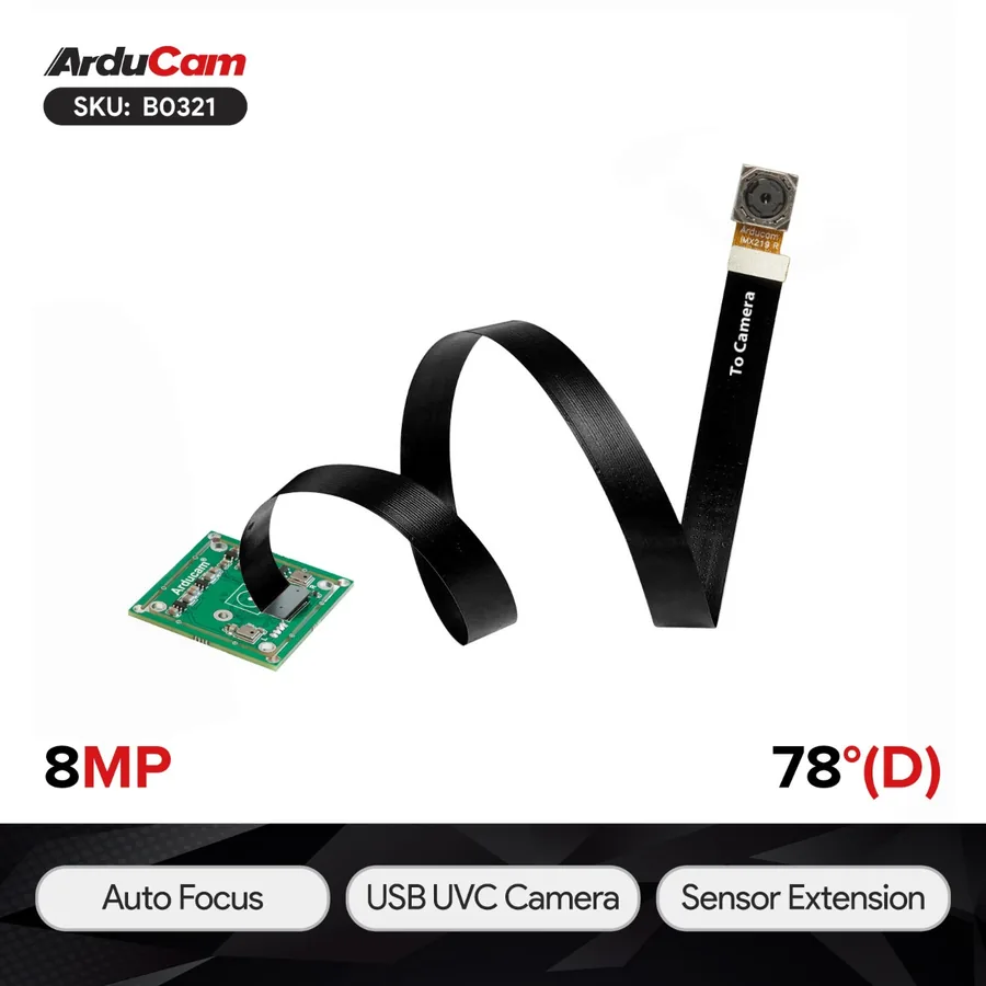 B0321 Arducam 8MP IMX219 Autofocus USB2.0 Camera Module with 300mm Extension Cable, Optional Channel Dual Microphone