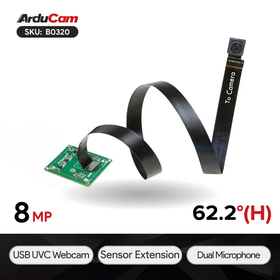 B0320 Arducam 8MP IMX219 USB2.0 Camera Module with 300mm Extension Cable, Optional Channel Dual Microphone