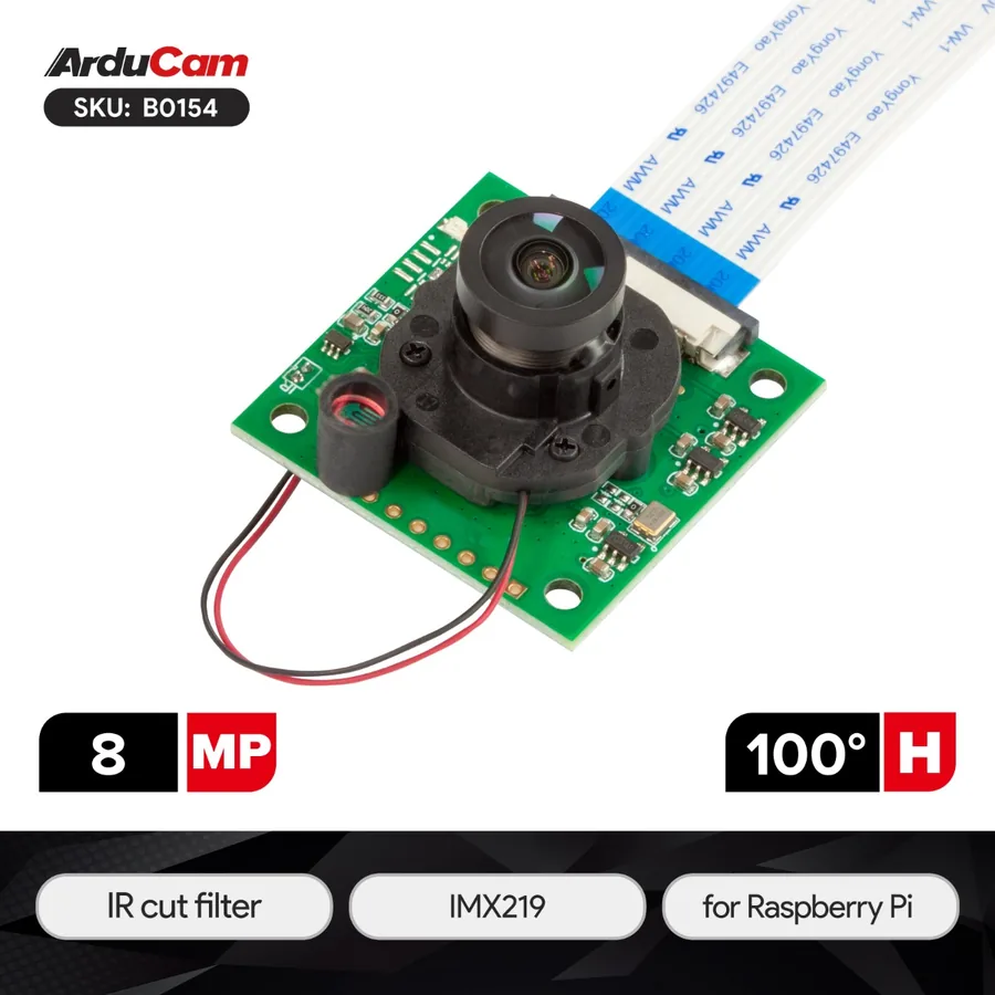 B0154 Arducam 8MP Sony IMX219 camera module with Motorized IR cut filter M12 mount LS1820 Lens for Raspberry Pi 4/3B+/3