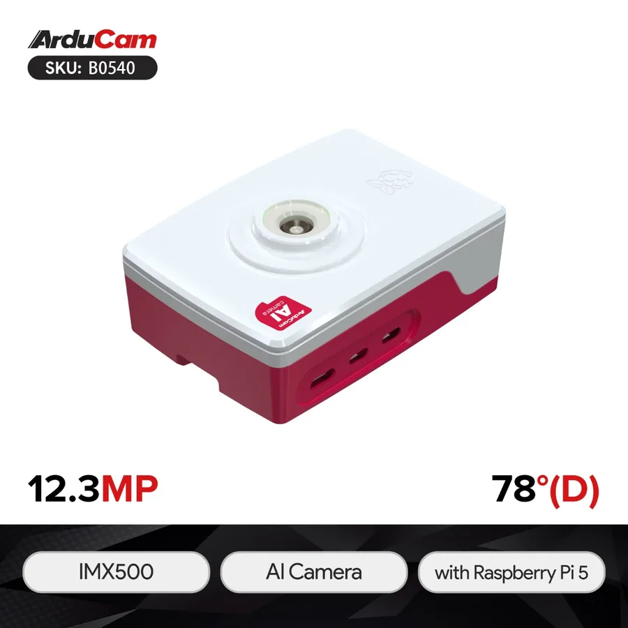 B0540 Arducam for Raspberry Pi AI Camera Kit, IMX500 All-in-one Pivistation 5 AI Camera Kit