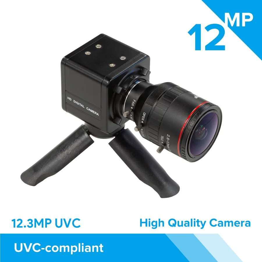 B0288 Arducam High Quality Complete USB Camera Bundle, 12MP 1/2.3 Inch 477P Camera Module with 2.8-12mm Varifocal Lens C20280M12, Metal Enclosure, Tripod and USB Cable