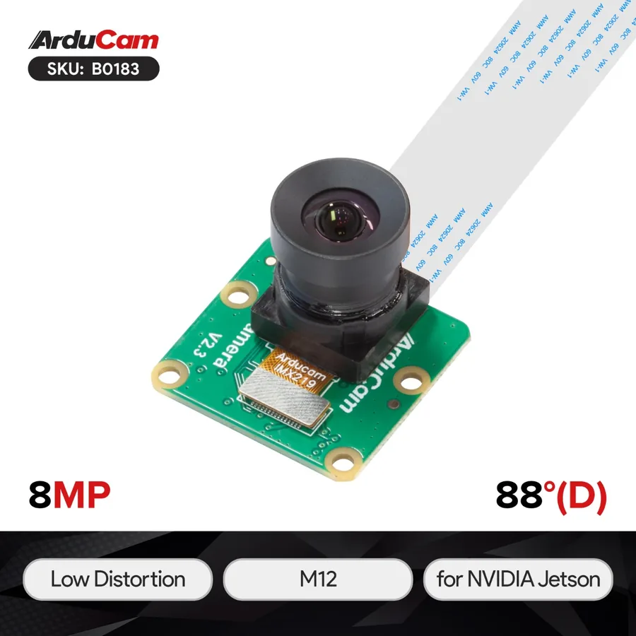 B0183 Arducam IMX219 Low Distortion M12 Mount Camera Module for NVIDIA® Jetson AGX Orin/Orin Nano/Orin NX