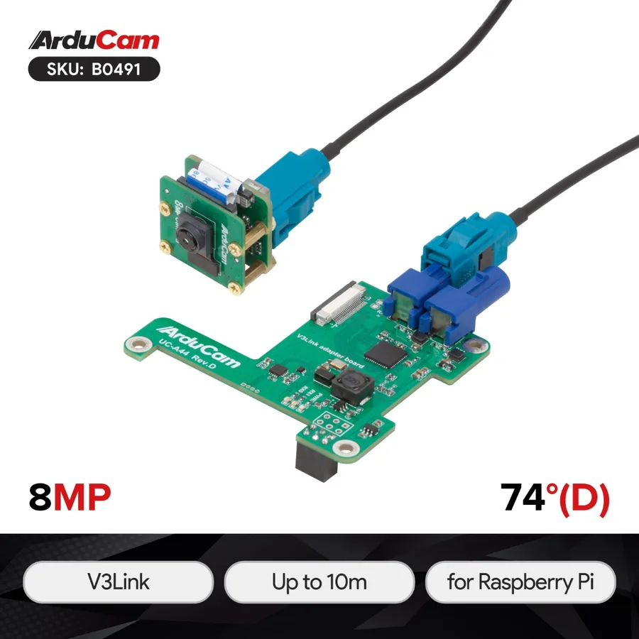 B0491 Arducam IMX219 V3Link FPD-Link SerDes Camera Kit for Raspberry Pi