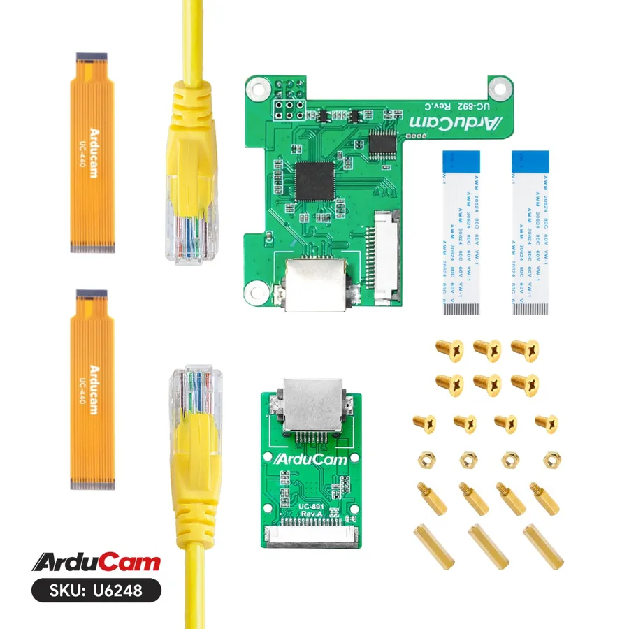 U6248 Arducam LAN Cable Extension Kit for Raspberry Pi Camera, Up to 10-Meter Extension, Compatible with Raspberry Pi Camera V1/V2/V3/HQ, and 16MP/64MP/ToF Camera Module