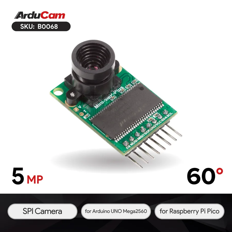 B0068 Arducam Mini 5MP Plus SPI Camera Module for Arduino UNO Mega2560 Board, Raspberry Pi Pico, and other MCU