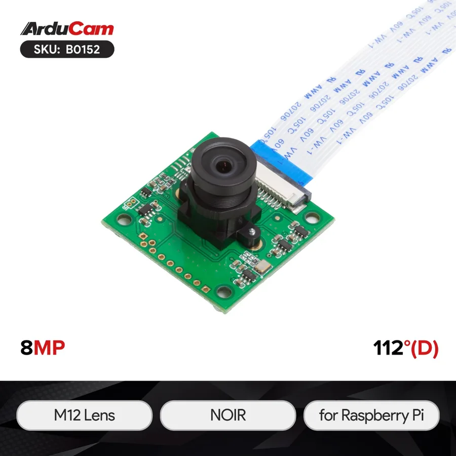B0152 Arducam NOIR 8 MP Sony IMX219 camera module with M12 lens LS1820 for Raspberry Pi 4/3B+/3