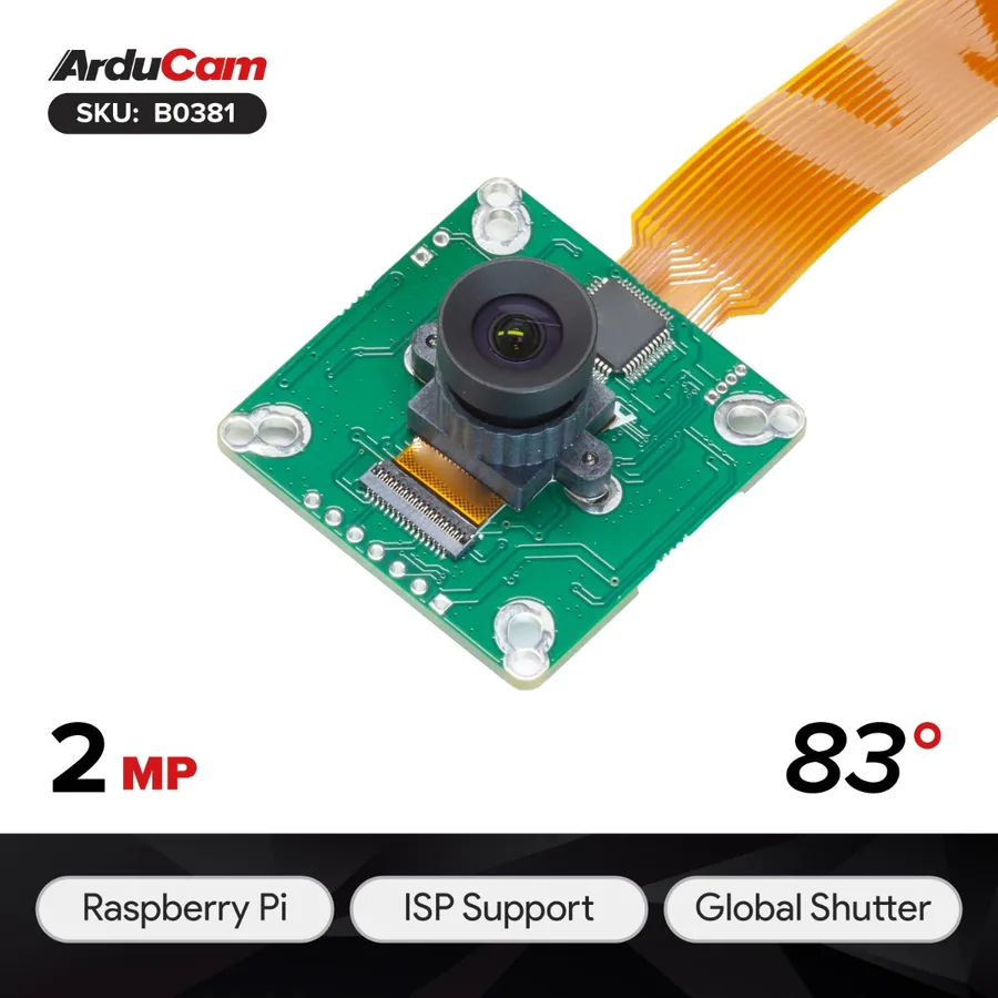 B0381 Arducam PiVariety 2MP Global Shutter OV2311 Mono Camera Modules (NoIR), compatible with Raspberry Pi ISP and Gstreamer Plugin