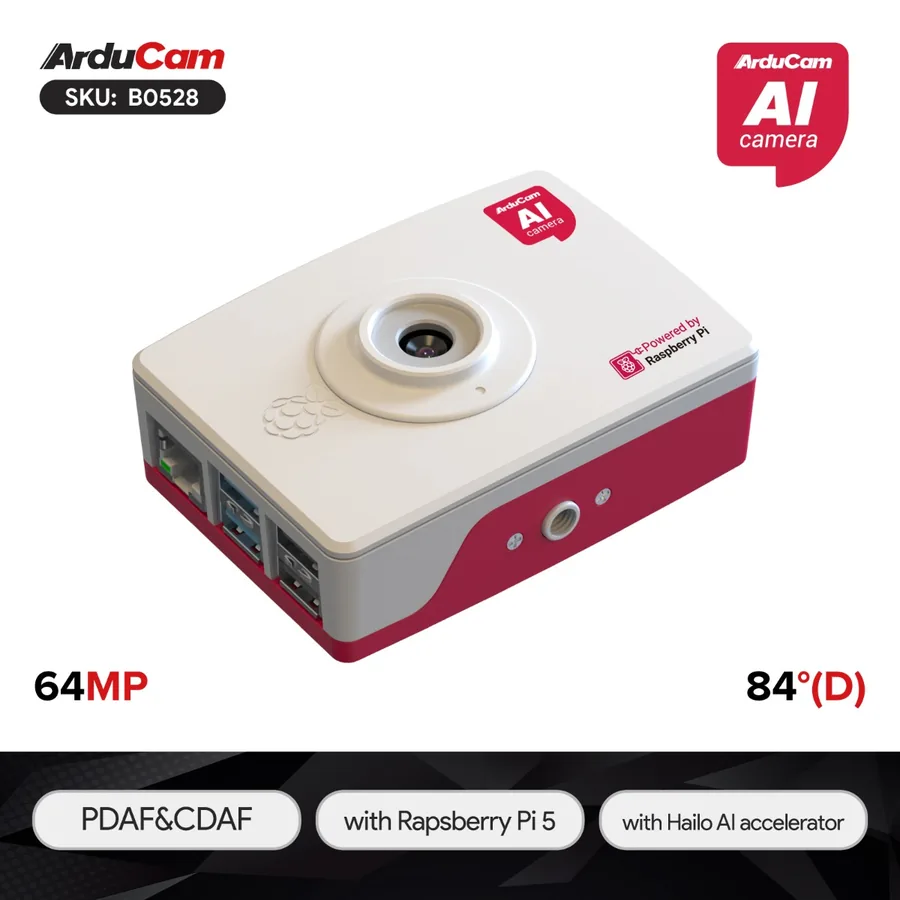 B0528 Arducam Pivistation 5 AI Camera, 64MP Pro All-in-one Raspberry Pi 5 AI Camera Kit