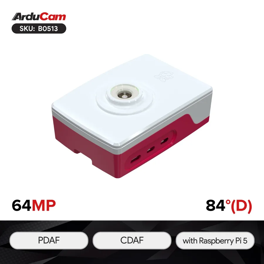 B0513 Arducam Pivistation 5 Hawkeye, 64MP PDAF All-in-one Raspberry Pi 5 Camera Kit