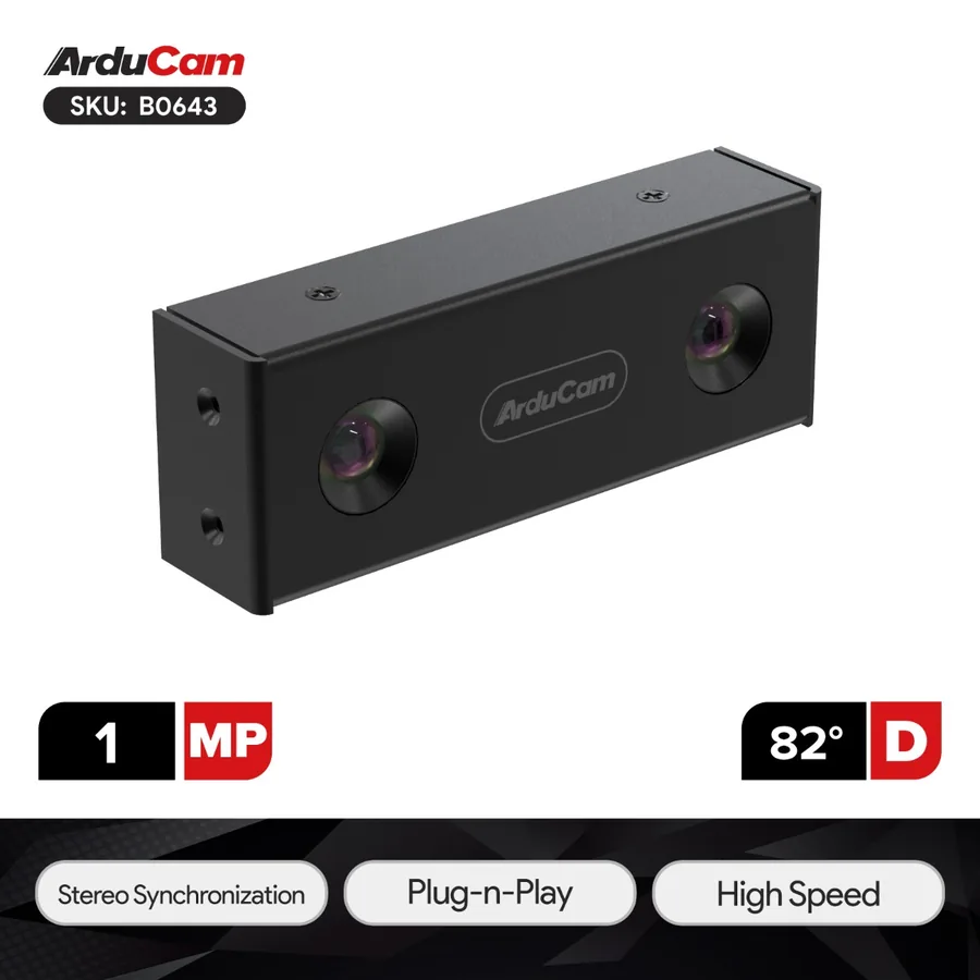 B0643 Arducam RoAD.B 1MP Mono Global Shutter Synchronized Stereo Camera - 55mm Baseline USB2 Kit with Enclosure