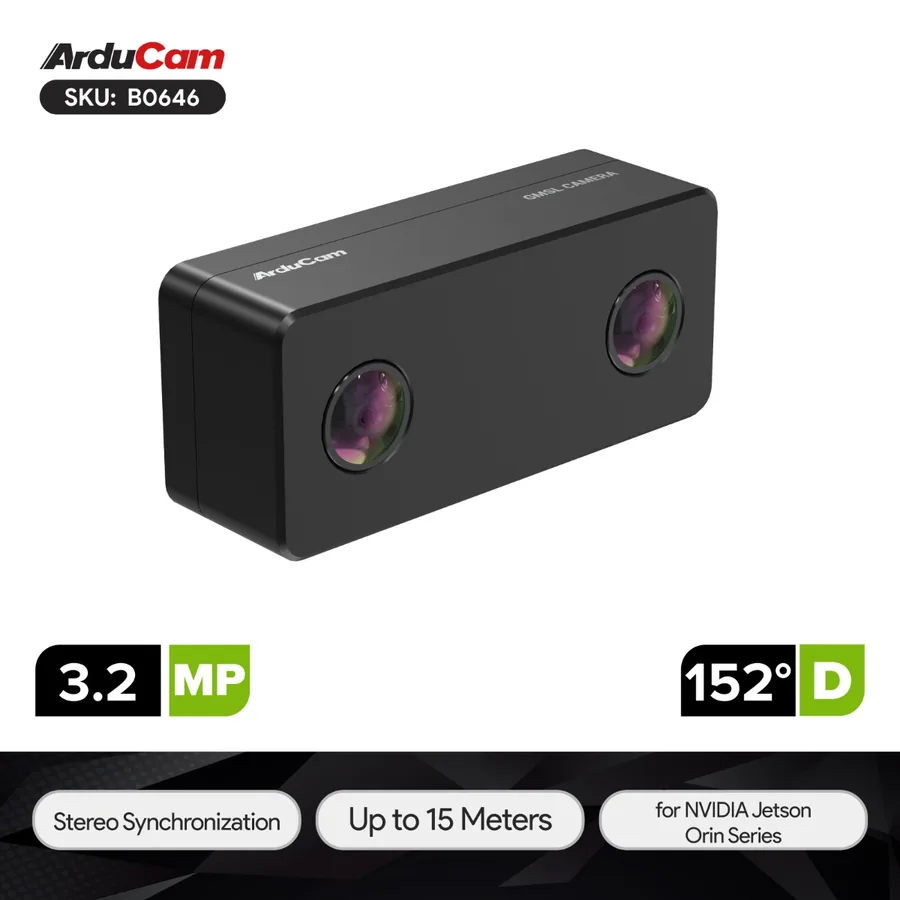 B0646 Arducam RoAD.B 3MP IMX900 Color Global Shutter 125°(H) Binocular Synchronized GMSL Camera Kit