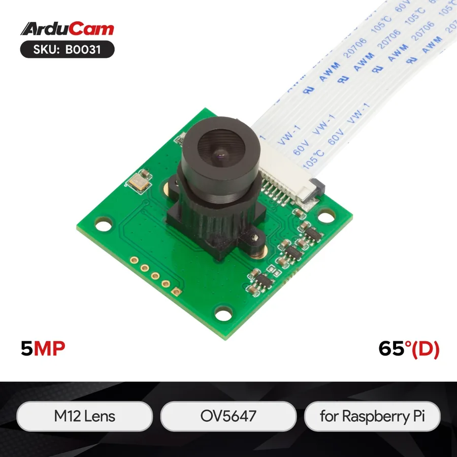 B0031 OV5647 Camera Board /w M12x0.5 mount Lens fully compatible with Raspberry Pi 4/3B+/3 Camera